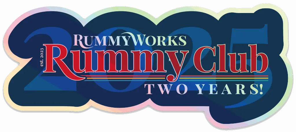 Limited Edition Rummy Club Two Year Anniversary Holographic Sticker (6″ × 2.59″).webp
