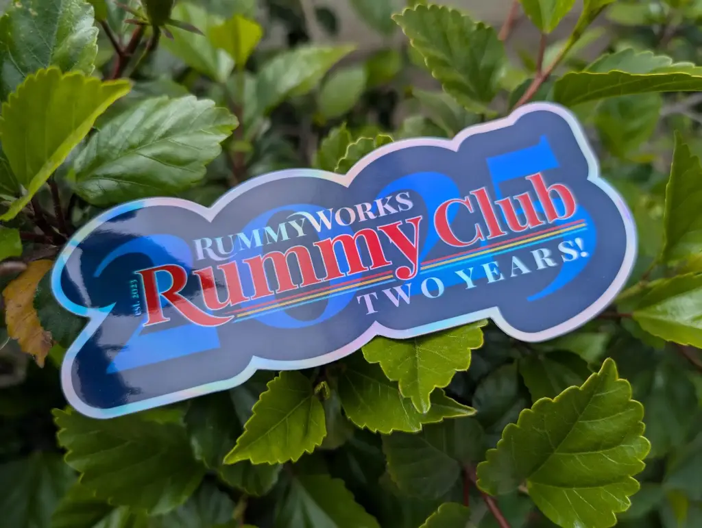 Limited Edition Rummy Club Two Year Anniversary Holographic Sticker (6″ × 2.59″)